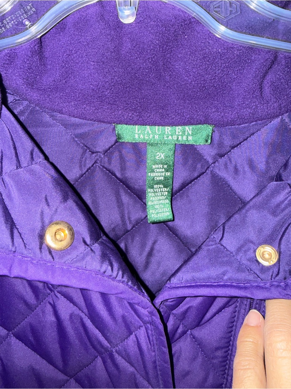 Lauren Ralph Lauren Quilted Purple Puffer Jacket with Gold-Tone Snaps